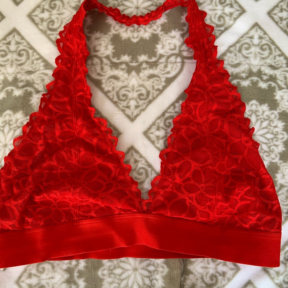 red lacy bralette